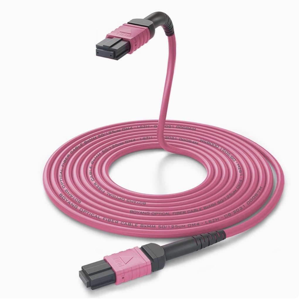 Elfcam® - 5 m Câble Fibre MPO-OM4 Multimode 12 Fibres, Type B, Violet, MPO Female to MPO Female, Optimisé Pour 40G QSFP+ SR4/CSR4 et 100G QSFP28 SR4 pour Centres De Données Haute Densité