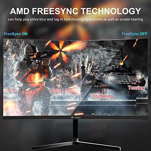 Crua 24 Inch 144Hz/165Hz Curved Gaming Monitor，Fhd 1080P Frameless Computer Monitor，Support Amd Freesync Low Motion Blur, Eye Care, Vesa, Displayport, Hdmi, Black #TOP3