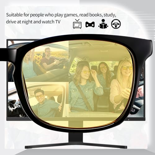 Image of Polarized Sunglasses for Women Men Night Vision Glasses Anti Glare | Yellow Anti Glare UV400 Lens, Lightweight Square Frame, for Day Night Use, Driving, Fishing, Cycling, Traveling