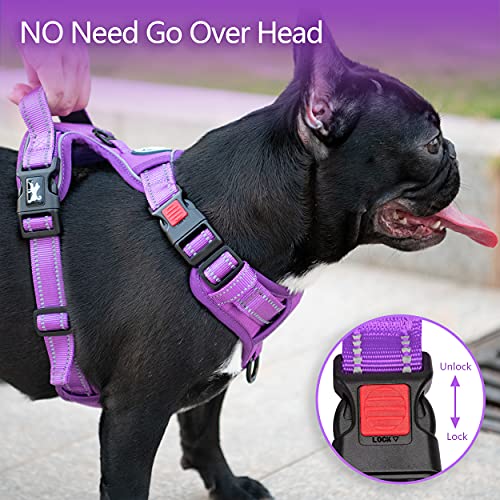 Image of PoyPet No Pull Dog Harness, No Choke Reflective Dog Vest, Adjustable Pet Harnesses with Easy Control Padded Handle for Small Medium Large Dogs(Purple Matching Trim,L)