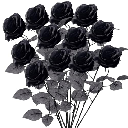 DKLQXCE 12 Pièces Rose Artificielle,Fleurs Artificielles Rouge de Soie,Simple Longue Tige Faux Fleurs De Soie Rouge Fleurs De Rose Velours Bouquet Fleur Décorations pour Arrangement de Mariage Fête