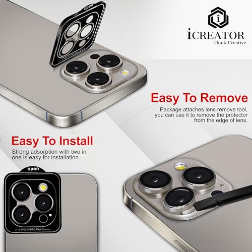 Image of I Creator Camera Lens Protector - Natural | Individual Titanium Ring Protector | Shatterproof and Scratch Resistant | Crystal Clear Glass Lens With Precise Fit | For iPhone 15 Pro Max /Pro