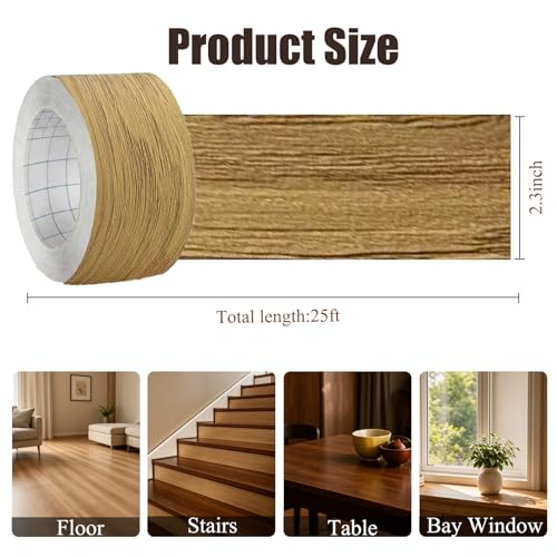 Image of GSCIT Club Wood Grain Repair Tape, 2.3 inch X 25ft Self Adhesive Oak Grain Repair Patch for Tables, Chairs, Baseboards, Doors, Windows, Floors, Handicraft DIY.