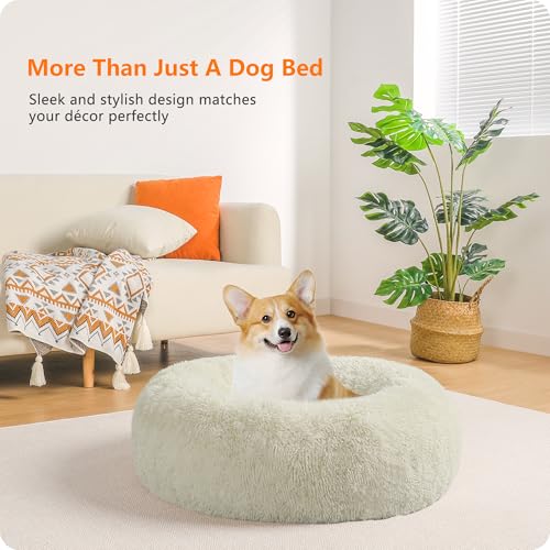 HMTOPE Orthopädisches Hundebett rund Hundekissen Hundesofa Katzenbett Donut Kuscheliges Hundekorb Waschbar, 70 cm Ø, Beige