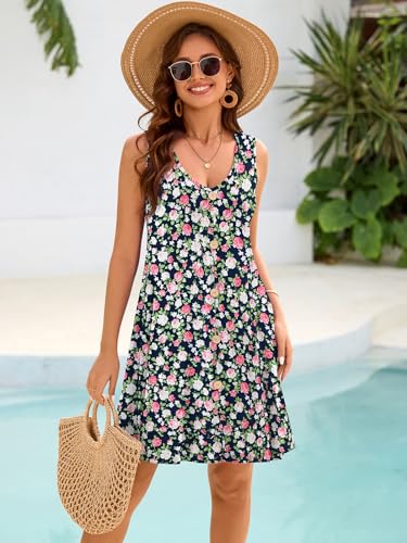 Image of BELAROI Summer Dresses for Women Beach Tshirt Sundress V Neck Casual Swing Tank Dress Swimsuit Cover Ups Pockets