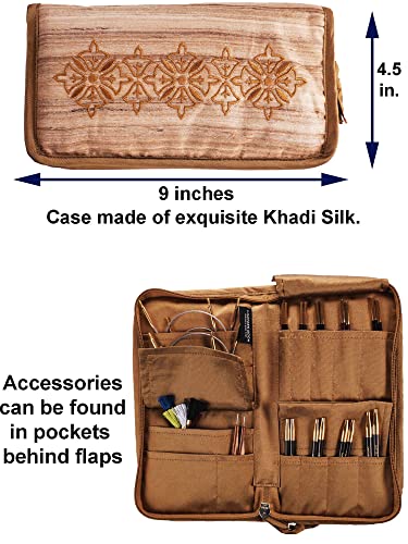 Image of Lantern Moon Ancestry 4-Inch Interchangeable Circular Knitting Needle Set | Handcrafted Ebony US 2.5, 3, 4, 5, 6, 7, 8, 9, 10, Silk Case, 2 Cords, 4 End Caps, with Project Bag
