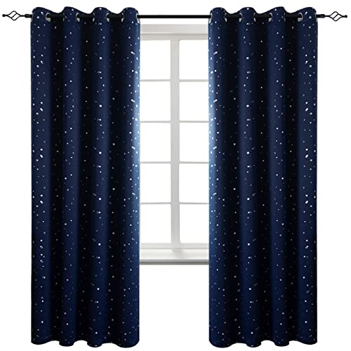Image of BGment Kids Blackout Curtains for Bedroom - Grommet Thermal Insulated Silver Star Print Room Darkening Curtains for Living Room, Set of 2 Panels (52 x 72 Inch, Navy Blue)
