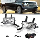Halogen Fog Lights Compatible with 2015-2020 Chevy Tahoe/Suburban/GMC Yukon with Halogen Bulb & Switch and Wiring Kit (Clear Lens)