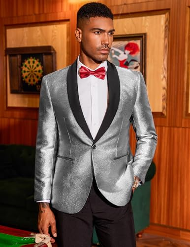 COOFANDY Men's Tuxedo Jacket Slim Fit Shawl Lapel Blazer One Button Suit Jackets for Party Prom Wedding Dinner2