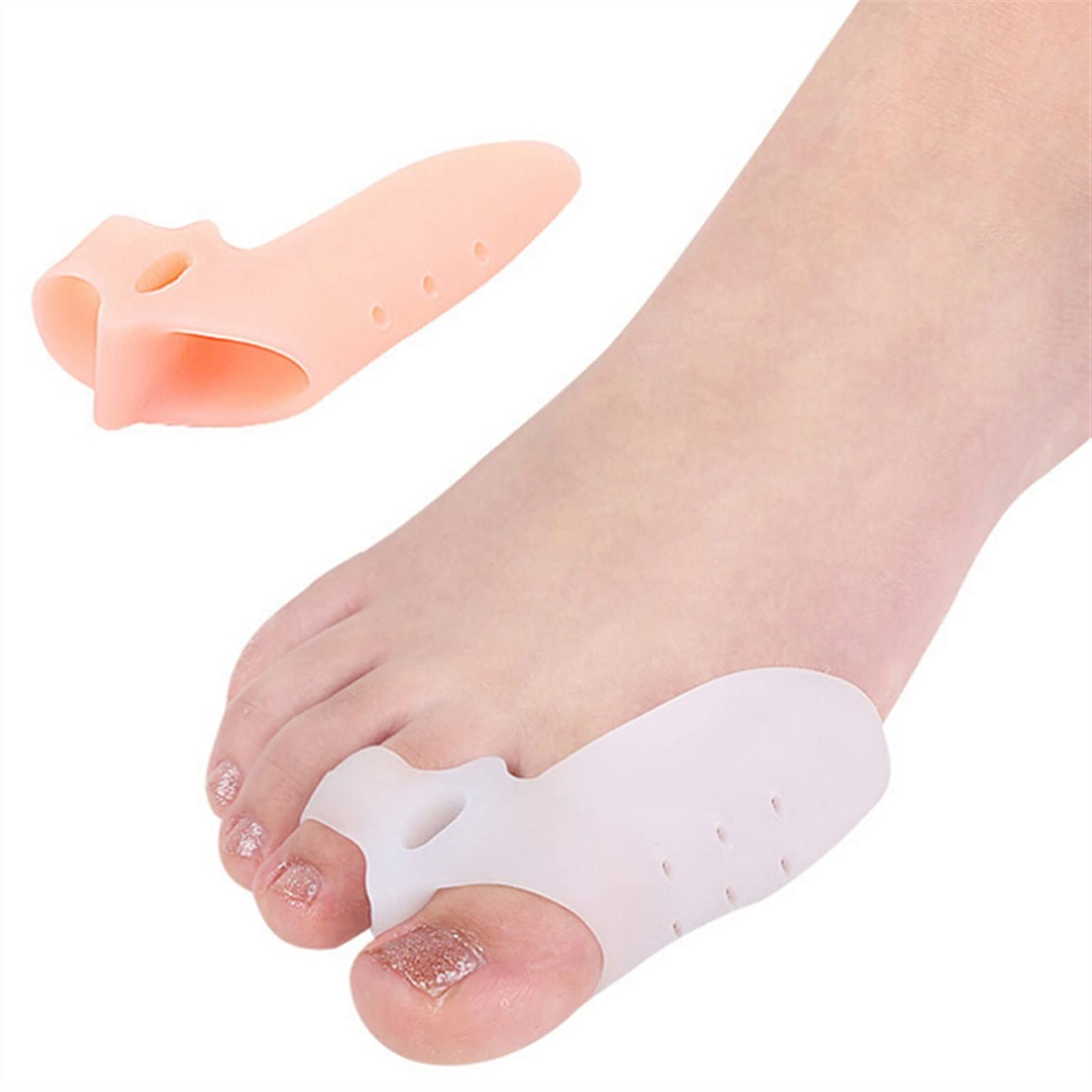2 pezzi gel di silicone dita del piede separatore per dita dei piedi a due fori pollice valgo protettore borsite regolatore alluce valgo guardia sollievo dolore piedi cura (bianco S ， L)
