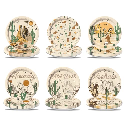 NUTTYBASH 60 Pcs Western Cowboy Paper Plates 7 Inch, Rodeo