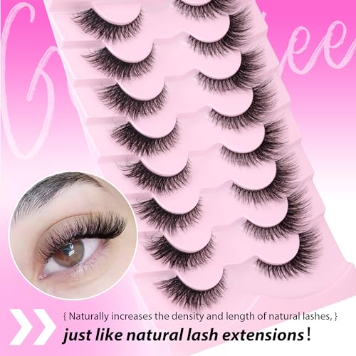 Gvefetiee 42-49A Fox Eye Lashes Wispy Eyelashes Natural Look Clear Band Lashes Fluffy Faux Mink Lashes Strip Natural False Lashes Pack thumb #1