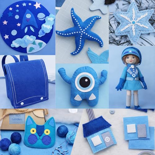Image of WILLBOND 12 Pcs Large Felt Sheets 37 x 20 Inch 1.2 mm Blue Series