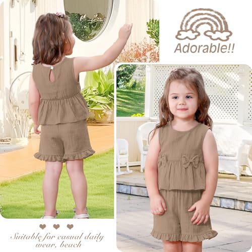 Toddler Baby Girl Clothes Cute Outfits Girls Linen Bow Tank Tops Ruffle Shorts Set Spring Summer Clothes for Kids4