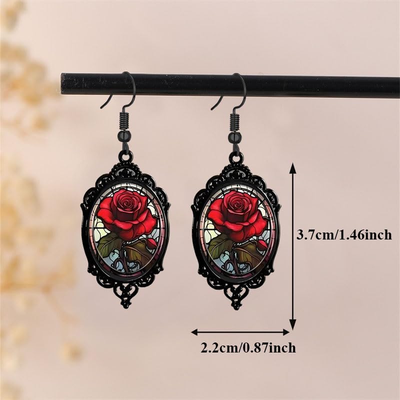 coadipress Halloween Gothic Cameo Earrings Vintage Crystal Glass Witch Raven Bat Cat Dangle Earring Punk Style Mystery Earrings Goth Victorian Earring Halloween Jewelry for Women - Image 6