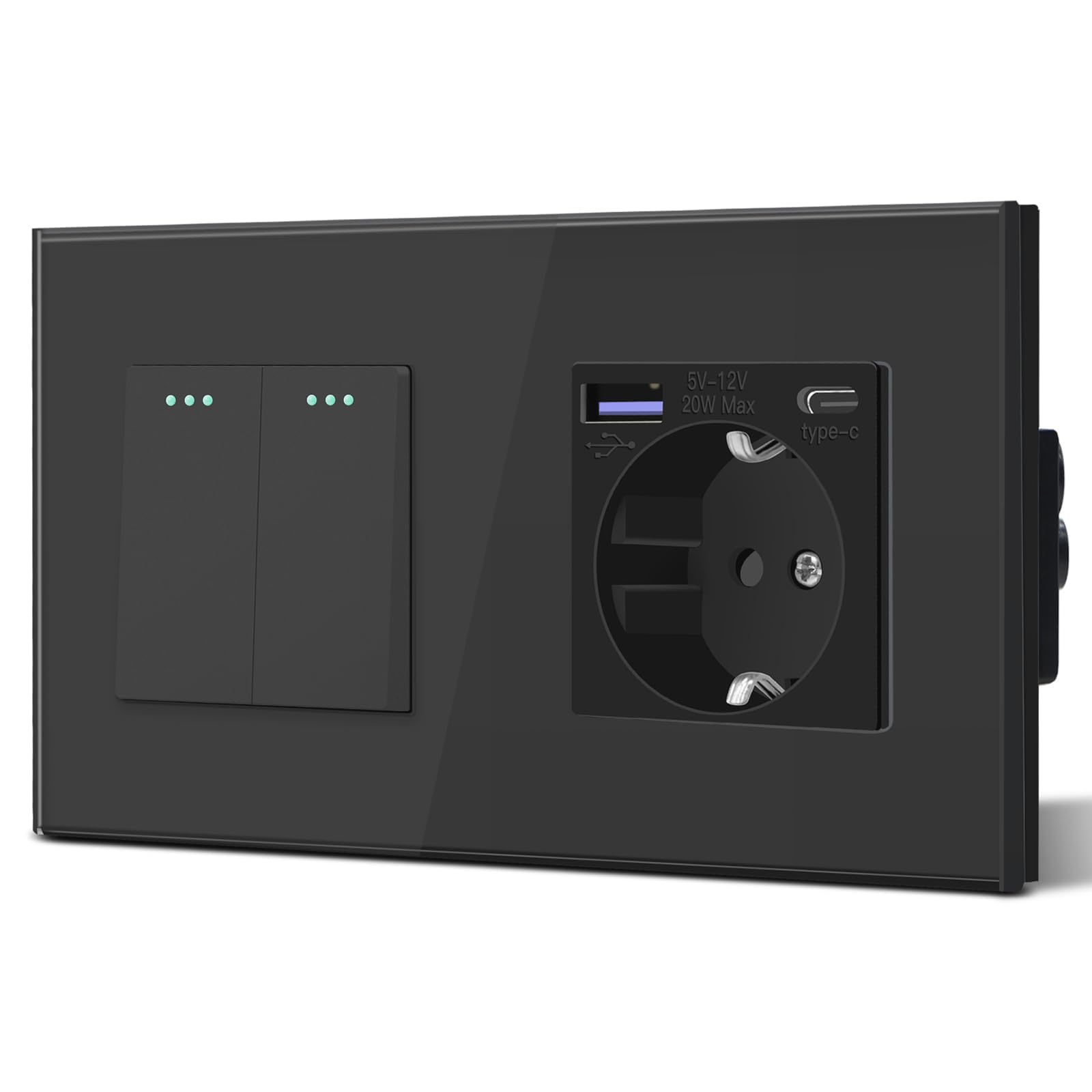 BSEED Enchufe Pared con 20W USB y Tipo C,Enchufe USB C de Cristal,Carga Rápida,3 en 1，Fácil Instalación,1 Enchufe,86mm Blanco — view 73