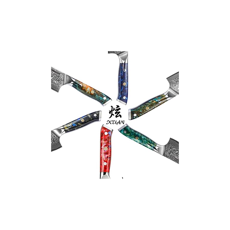 SANMUZUO Nakiri Knife - 7.5 inch Cleaver Knife- Xuan Series - VG10 Damascus Steel Kitchen Knife - Resin Handle (Jade Green)