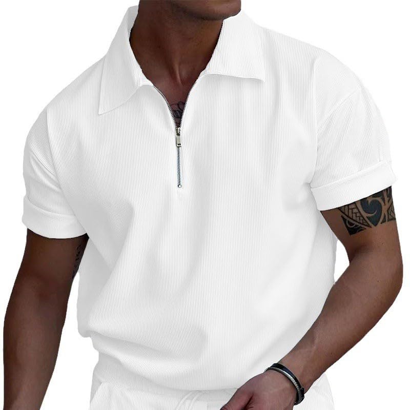Polo Shirts for Men Corduroy Short Sleeve Zipper Solid Color Ribbed Loose Fit Summer Casual Basic Athletic Golf