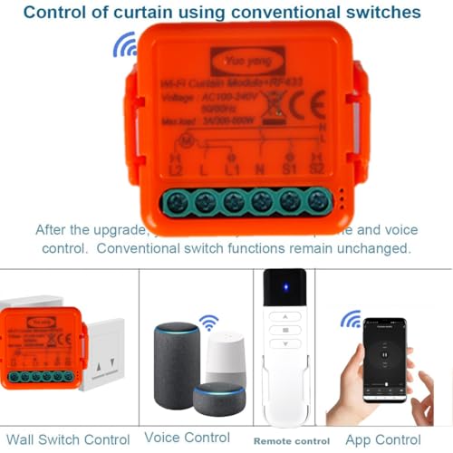 WiFi Roller Shutter Switch + RF Remote Controls, Wireless Control Module for Roller Shutters, Electric Relay for Curtains and Blinds, Curtain Timer Switch, Voice Control with Alexa and Google Home (1) - Image 2