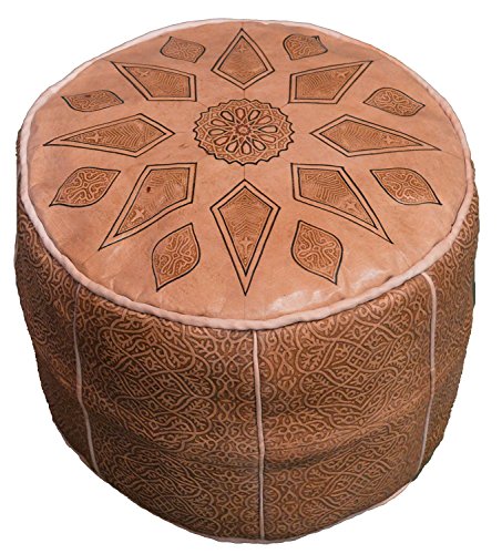 Treasures Of Morocco Moroccan Poof 100% Leather Handmade & Hand Carved Traditional Footstool Pouf Tribal Berber Ottoman Unique Design