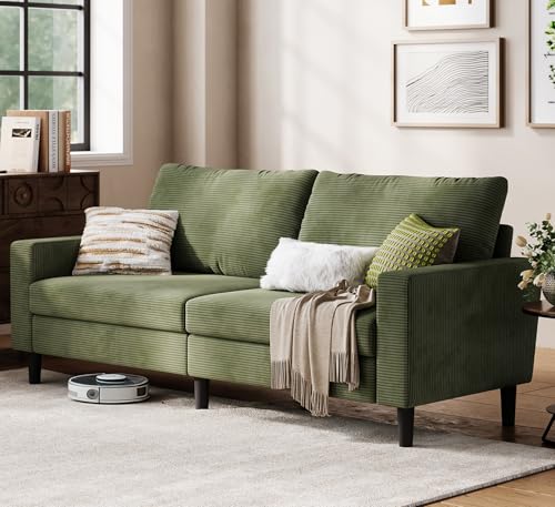 LINSY Modern Loveseat Sofa Couches for Living Room, Comfy Corduroy Sofa, Adjustable Seat Depth, Extra Deep Seats, Solid Wood Frame, Removable Cover, Love Seat Couch for Small Spaces (79inch, Green)