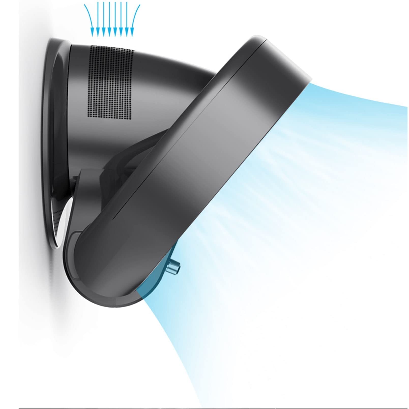 Ventilatore da Parete 14″ Ventilatore Senza Lama, Ventilatore Camino con Telecomando/Timer, 26w, Ventola da Tavolo Pieghevole Senza Foglie Ultra Silenziosa, 7 velocità (Color : Black)