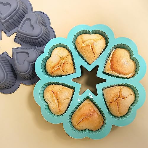 inki Herz Kuchenform Muffinform Muffinblech, 6-Kavität 3D Liebesherz Silikon Backformen, Antihaftbeschichtet, Silikonform in Herzform, Muffin Backform, für Seife,Schokolade,Gelee,Cupcake (Rosa)