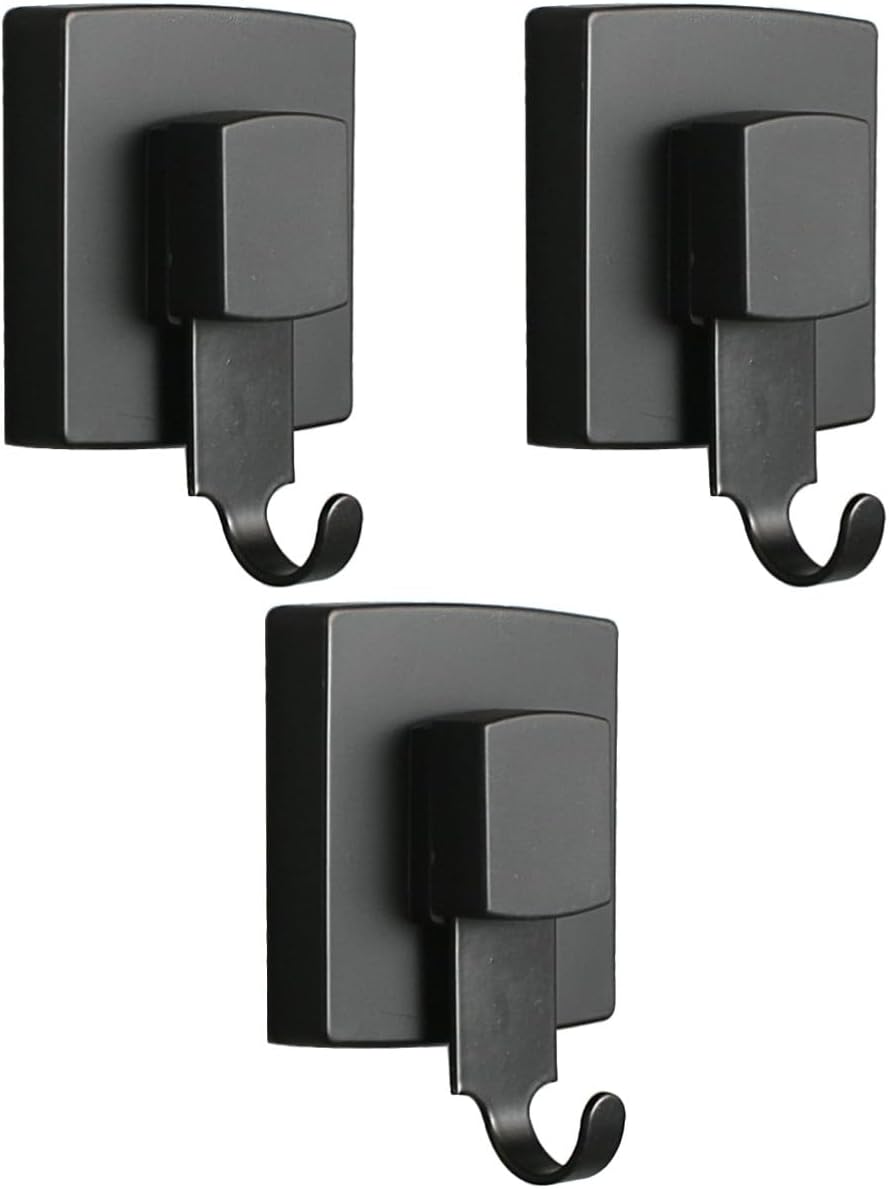 NUOBESTY 3pcs Reusable Cup Hook Strong Vacuum Bathroom Holder for Towels Clothing Accessories No Drill No Damage for Kitchen Office Use Black