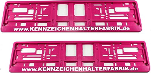 Preisvergleich Produktbild Satz (2 Stück) Kennzeichenhalter - PINK - MIT INDIVIDUELLEM WUNSCHTEXT! - PREMIUMQUALITÄT! - Werbung Text Spruch Beschriftung personalisiert