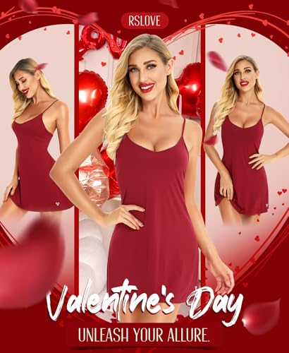 Image of RSLOVE Sleepwear for Women Lingerie Sexy Chemises Nightgown V-Neck Full Slip Dress