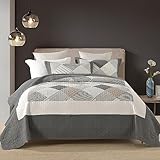 DUOHONG Edredones King Size - King Quilt Spreisets, gris oscuro/blanco/marrón