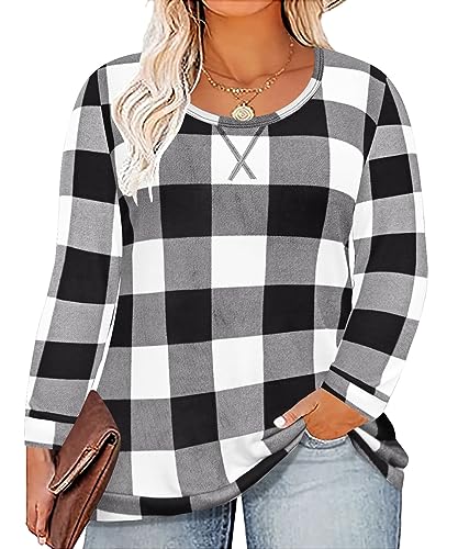 Image of CARCOS Plus Size Tops for Women Color Block Flower /Striped /Camo Crew Neck Long Sleeve Tee Shirt
