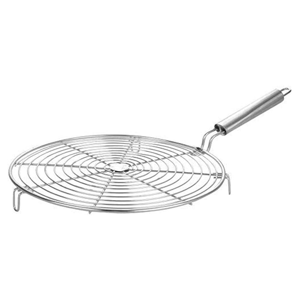 Entisia Papad Roaster Jali - Stainless Steel Roasting Grill Net Pan with Handle for Gas Stove, Multi-Purpose Round Wire Mesh BBQ Grill Rack for Cooking Phulka Roti, Paneer Tikka & Tandoori Chicken(08)