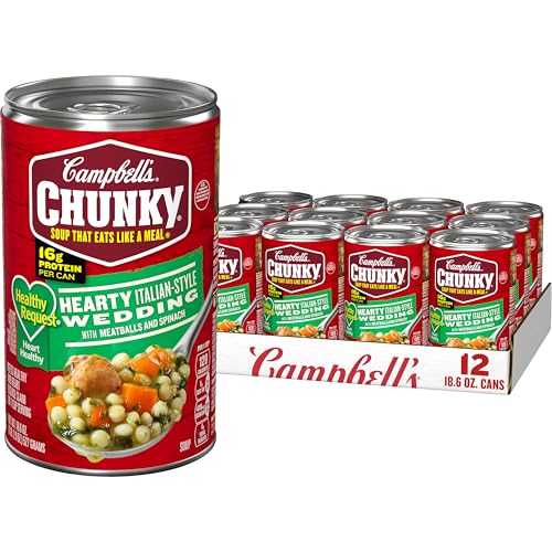 Campbell’s Chunky Healthy Request Soup, Hearty Italian Wedding Soup with Meatballs and Spinach, 18.8 Oz Can (Case of 12)