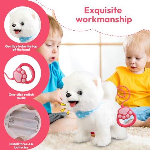 Piashow Laufender Hund Spielzeug für Kinder, Roboter Hund der Läuft, Zunge Heraus, Singen, Sprechen Lernen und Bellt, Interaktive Elektronische Haustiere Kinder Geschenk (Samojeden)