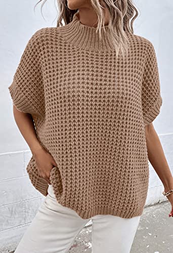 Image of Viottiset Womens Oversized Short Batwing Sleeve Mock Neck Sweater Vest Fall Sleeveless Pullover Knit Sweaters