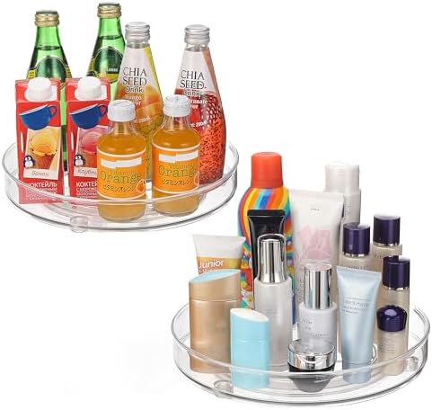 URALFA 2-Pack Lazy Susan Cabinet Organizer, Plastic Rotating Roun...