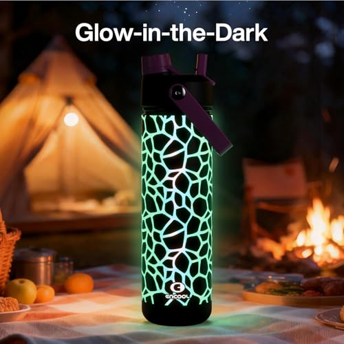 Image of ENCOOL Insulated Water Bottle with Straw Stainless Steel Water Bottle, Glow in the Dark, Leak-Proof, BPA-Free, Keeps Cold for 24 Hours for Sports, Travel, School (26 oz, Bubble)
