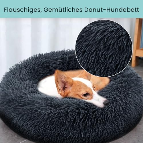 OKPOW Donut Hundebett Fuer Mittelgroße Hunde: Flauschig Welpenbett Rund Kuscheliges - Anti Angst Katzenbett Comfy - Plüsch Haustierbett Waschbar