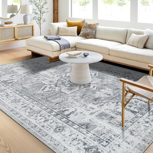 WONGS BEDDING Tappeto da soggiorno 140 x 200 cm, a pelo corto, grande, per sala da pranzo, camera da letto, lavabile, antiscivolo, in lana sintetica carpet, grigio