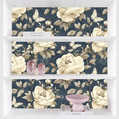 Papier peint adhésif fleur vintage de pivoine or et noir pour mur - 7