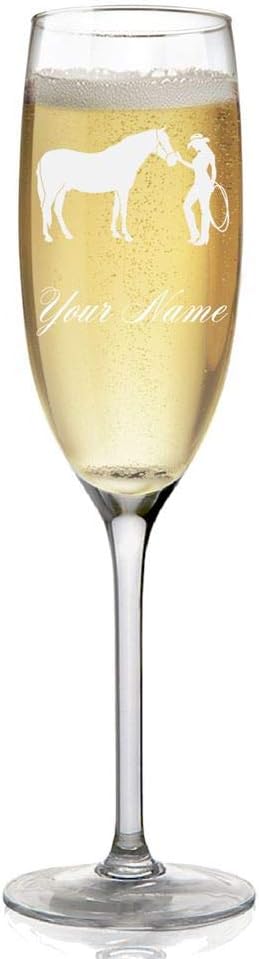 Champagne Glass, Horse and Cowgirl, Personalized Engraving Included