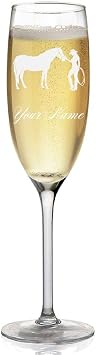 Champagne Glass, Horse and Cowgirl, Personalized Engraving Included