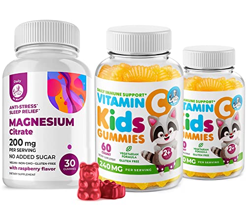 Vitamin C Gummies 120 Count For Kids & Adults 240 Mg And Magnesium 200 Mg Gummies - Immune Support Low-Sugar Chewable Gummy Vitamins For Toddlers With Magnesium Calm Chews For Kids & Adults Sugar-Free #TOP23