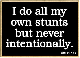 Honey Dew Gifts, I Do All My Own Stunts But Never Intentionally, Funny Wooden Fridge Magnet, Refrigerator Magnets, Locker Decorations, Gag Gifts for Adults, 2.5 inch by 3.5 inch, 754942