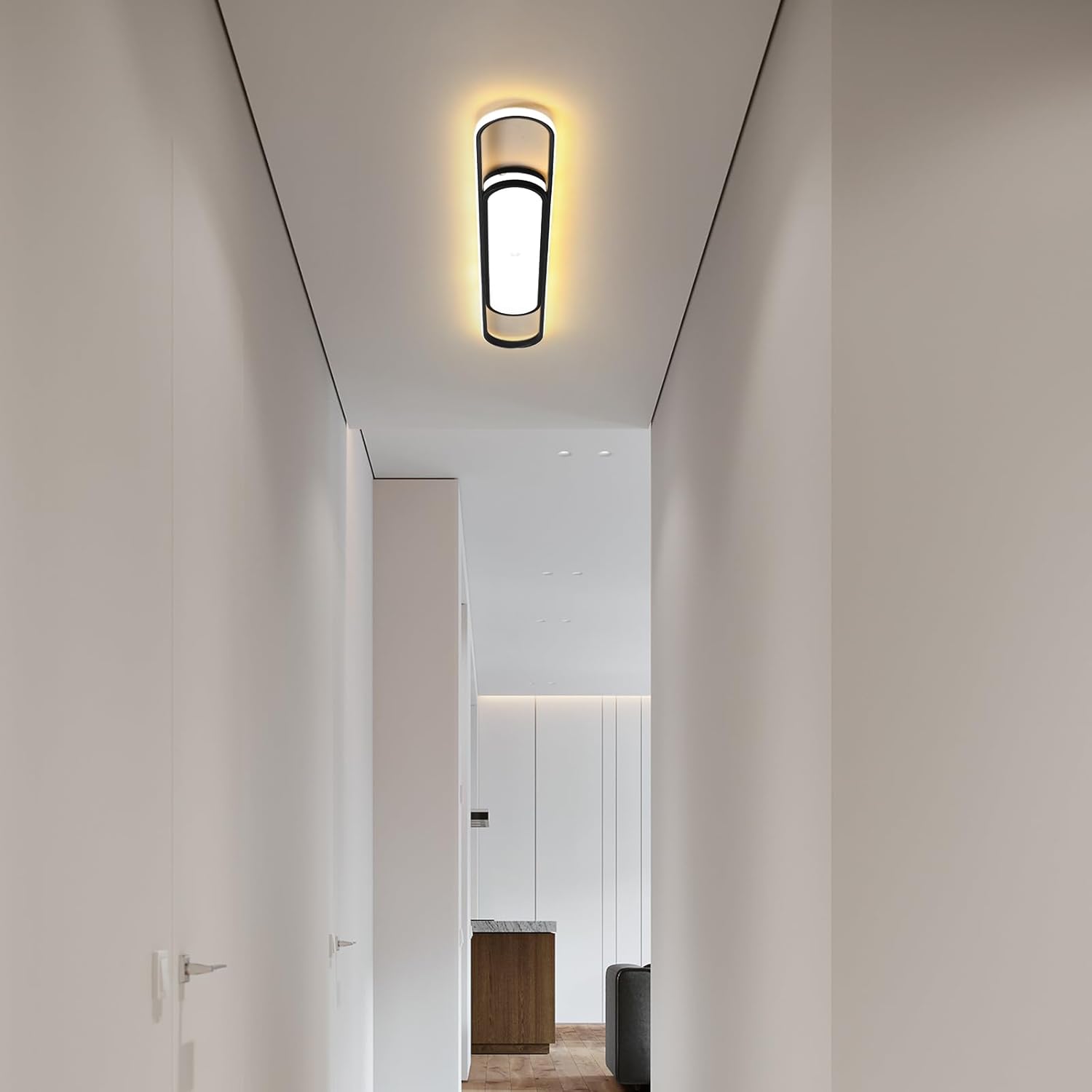 Qcyuui Modern LED Ceiling Light Linear Ceiling Light Dimmable Acrylic Ceiling Lighting Fixture with Remote Control for Kitchen Dining Room Cloakroom Hallway, Black(45W/43.3in L)