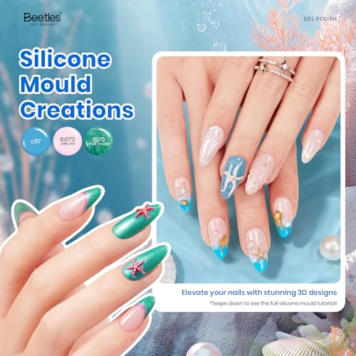 Image of Beetles Summer Gel Nail Polish Set, 25 Colors Cat Eye Glitter Pearl Neon Blue Pink Green Gel Polish Kit with Chrome Nail Powder Soak Off UV LED Nail Art Salon DIY at Home Manicure Gift for Women