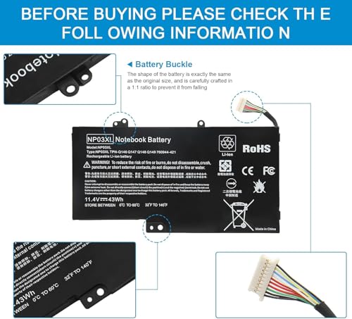 Image of NP03XL 761230-005 Battery for HP Envy X360 15-U011DX 15-U010DX 15-U110DX 15T-U100 15T-U200 15T-U300 15-U111DX 15-U483CL 15-U493CL Pavilion X360 13-A010DX 13-A012DX 13-A013CL NPO3XL (NP03XL)