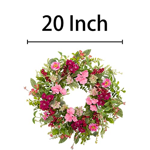 Vgia 20 Inch Spring Wreath Summer Door Wreath Artificial Floral Wreath Spring And Summer Decorations Home Farmhouse Decor With Pink Flowers And Green Foliage For Party Wedding Decor #TOP1