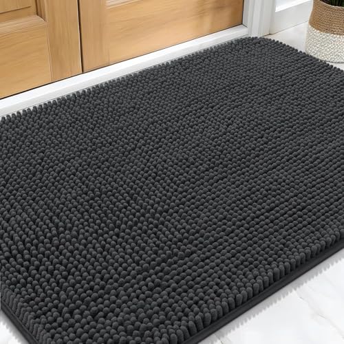 Image of smiry Absorbent Chenille Door Mat for Muddy Shoes & Paws, 43x76, Dark Grey